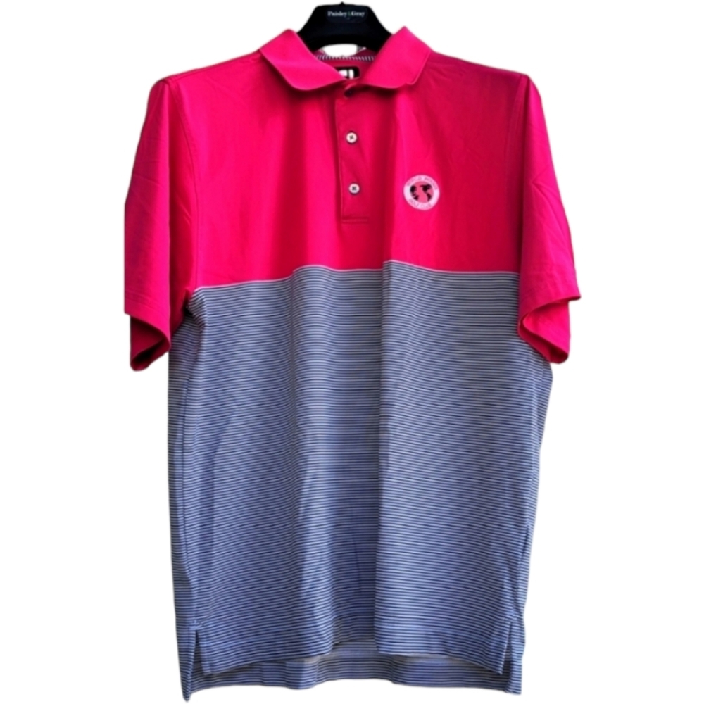 FootJoy FJ Men's Pink & Black Striped Pattern Polo Golf Shirt Large